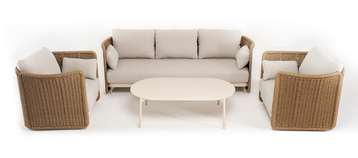 фото "аликанте" лаунж-зона из искусственного ротанга, цвет соломенный (к)