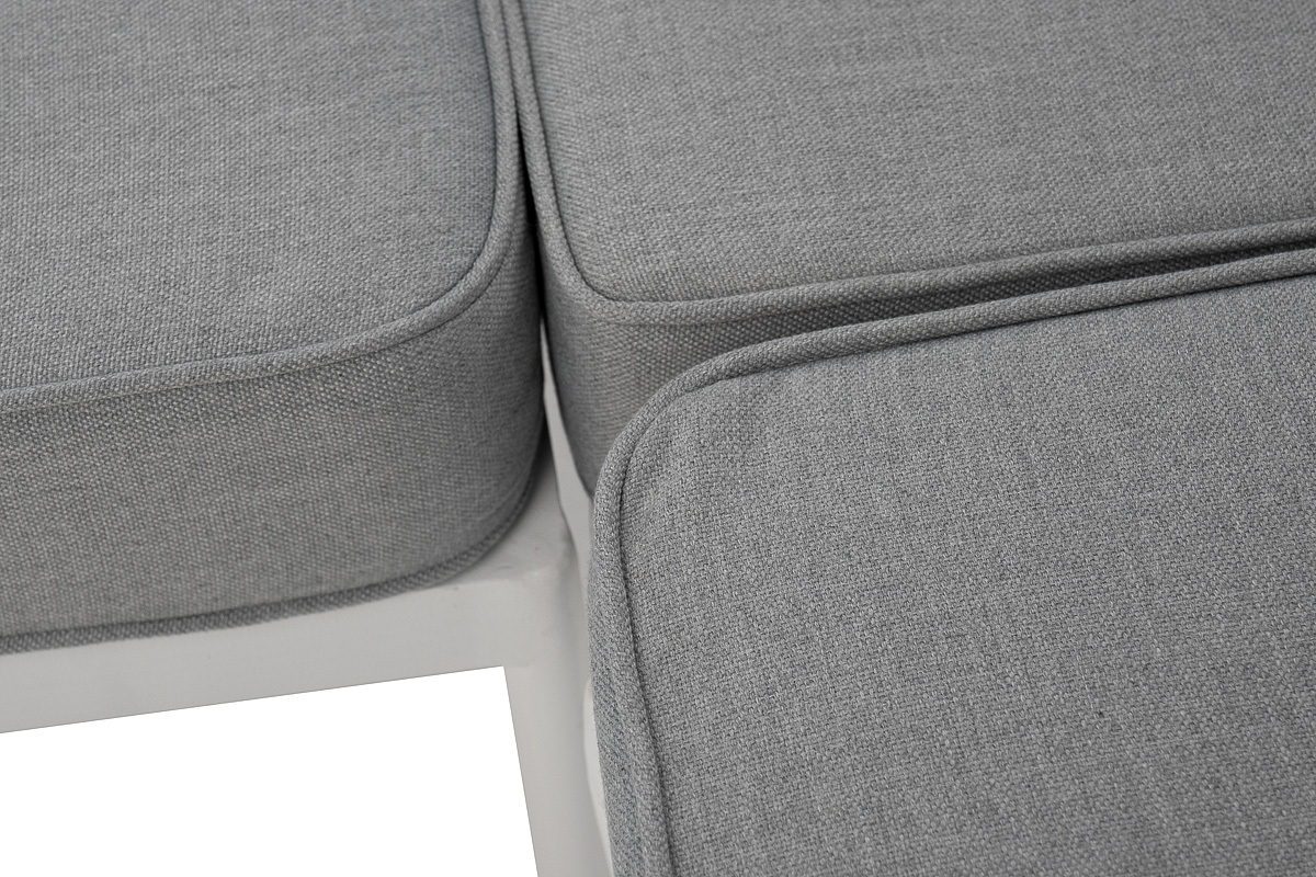 фото "канны" диван модульный плетеный из роупа, каркас алюминий белый, роуп светло-серый круглый, ткань светло-серая