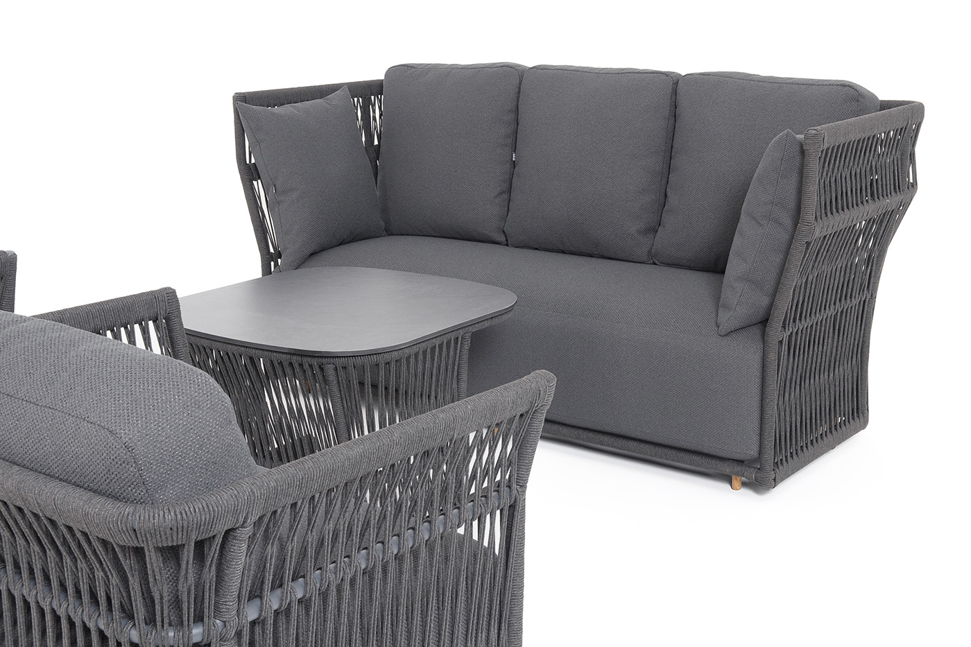 фото "лугано" лаунж-зона 5-местная плетеная из роупа (веревки), каркас алюминиевый темно-серый, роуп темно-серый