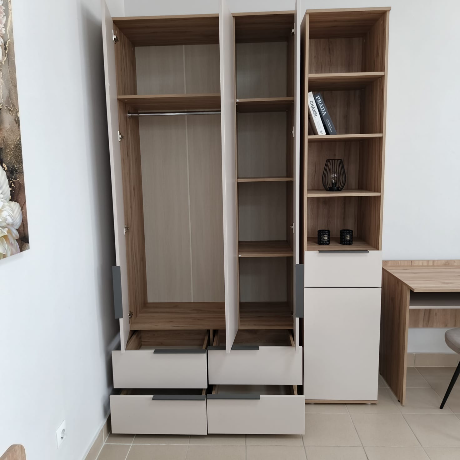 фото пенал 1-ств. с ящиком и полками сицилия