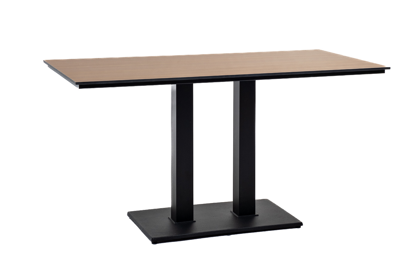 фото "каффе" обеденный стол из hpl 140х70см, цвет "дуб", подстолье двойное черное