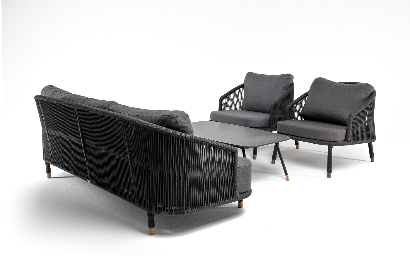 фото "верона" лаунж-зона 5-местная плетеная из роупа (веревки), каркас алюминиевый темно-серый, роуп темно-серый