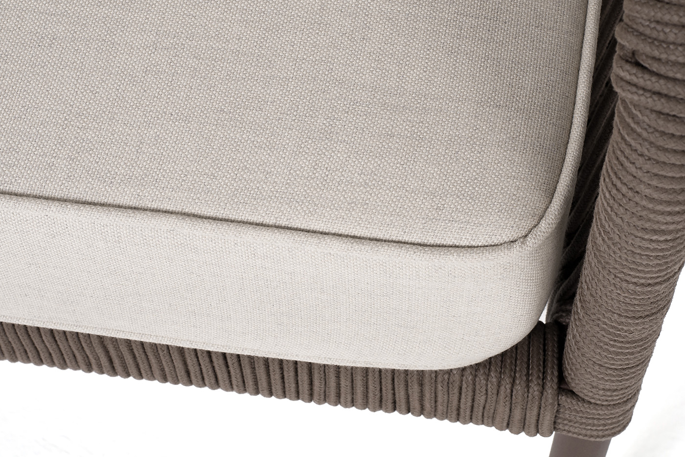 фото "канны" левый модуль плетеный из роупа, каркас алюминий коричневый (ral8016) муар, роуп коричневый круглый, ткань бежевая 15052