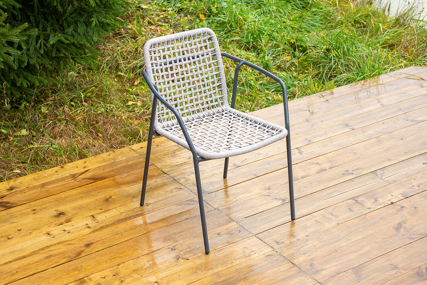 фото "тунис" стул плетеный из роупа, каркас алюминий темно-серый (ral7024), роуп светло-серый