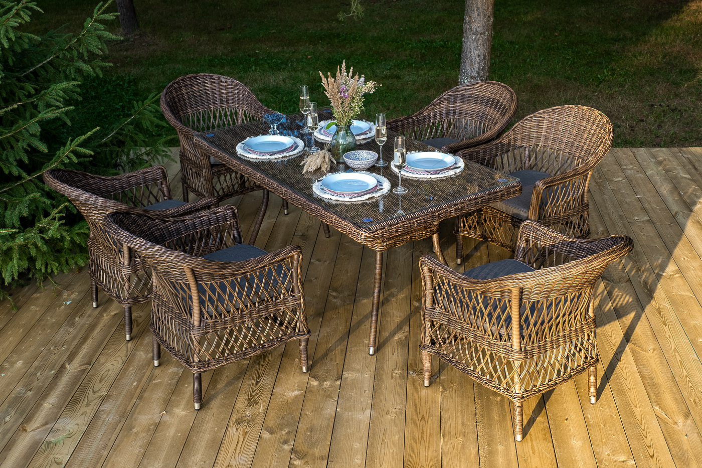 фото "амароне" обеденная группа из искусственного ротанга на 6 персон, цвет коричневый