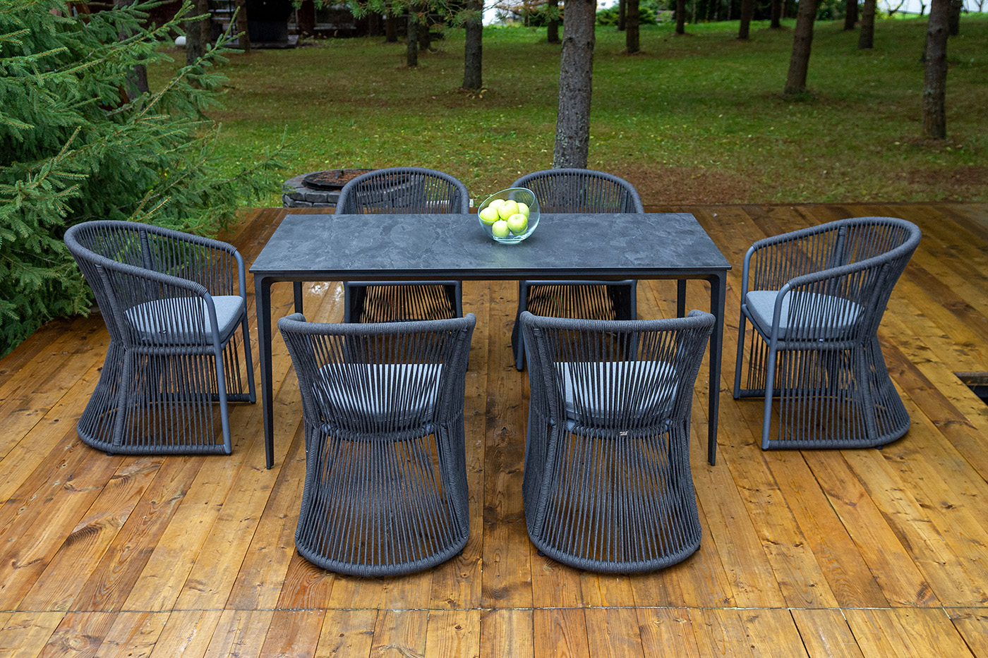 фото "романо" обеденная группа на 6 персон, каркас темно-серый, роуп темно-серый