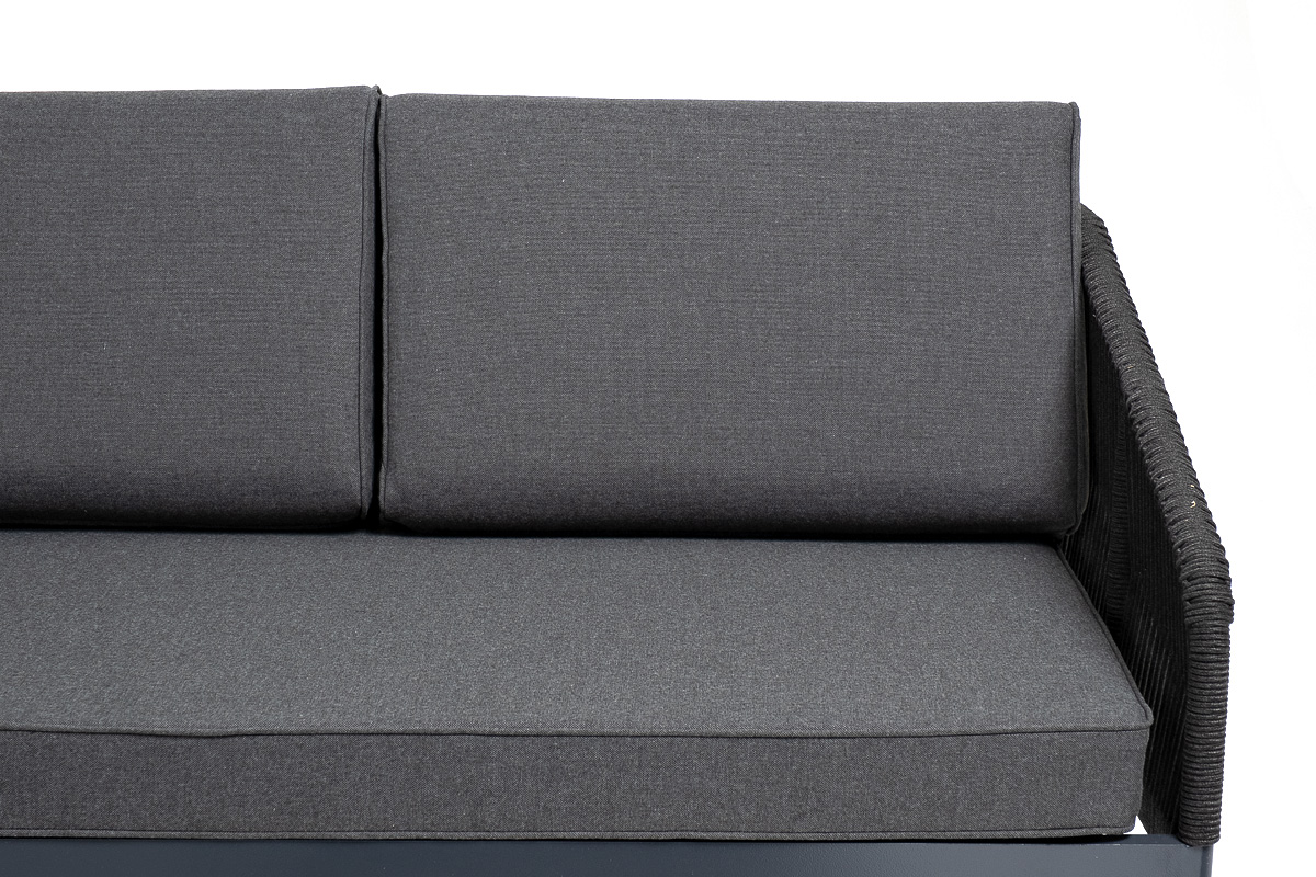 фото "канны" диван модульный плетеный из роупа, каркас алюминий темно-серый (ral7024), роуп темно-серый круглый, ткань темно-серая