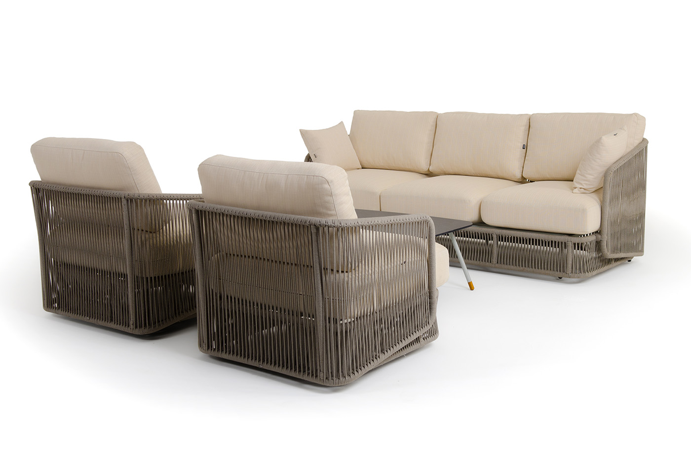 фото "альбано" лаунж-зона 5-местная плетеная из роупа (веревки), каркас алюминиевый светло-серый, роуп серый меланж