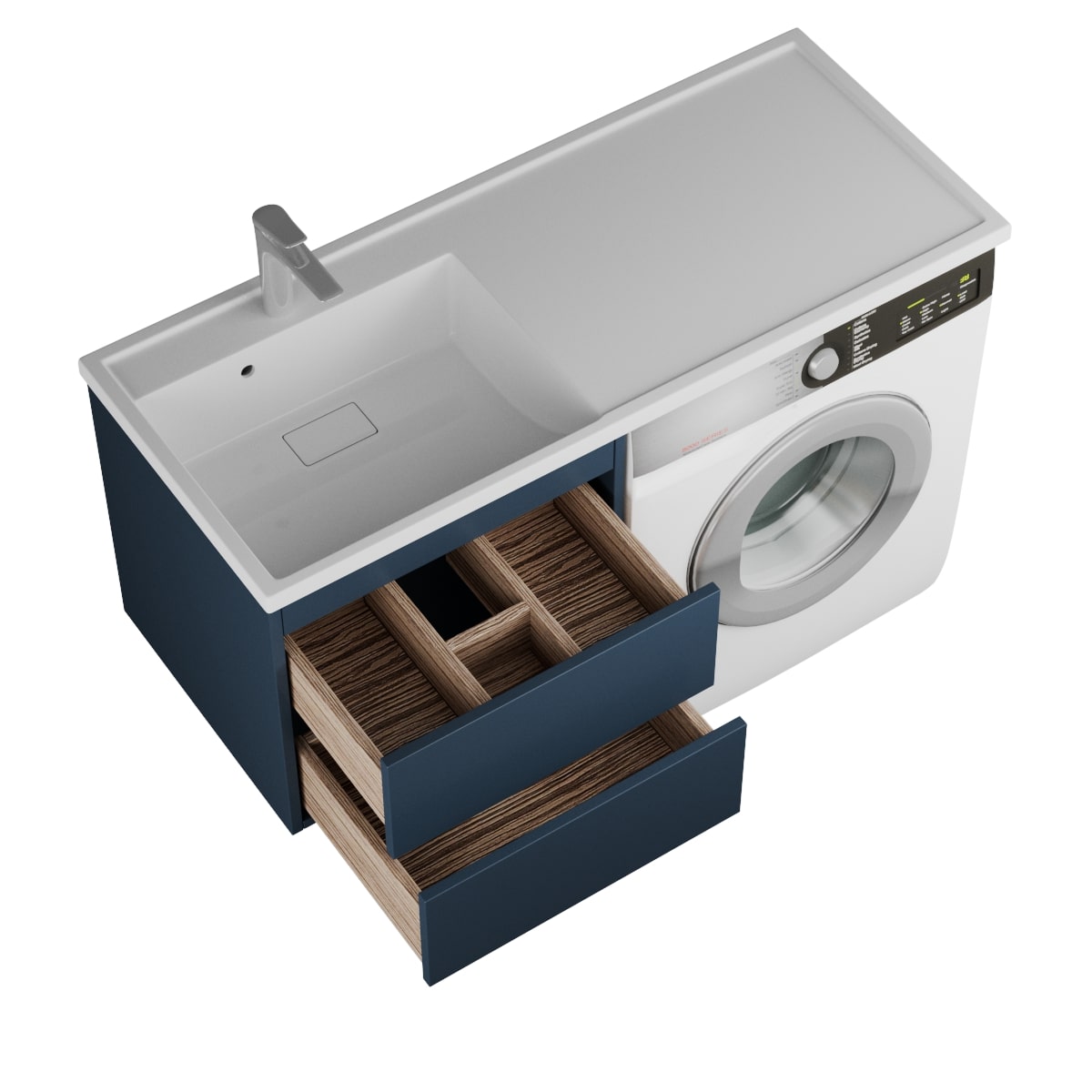 фото тумба с 2-мя ящ. и раковиной под стиральную машину nera 55, индиго