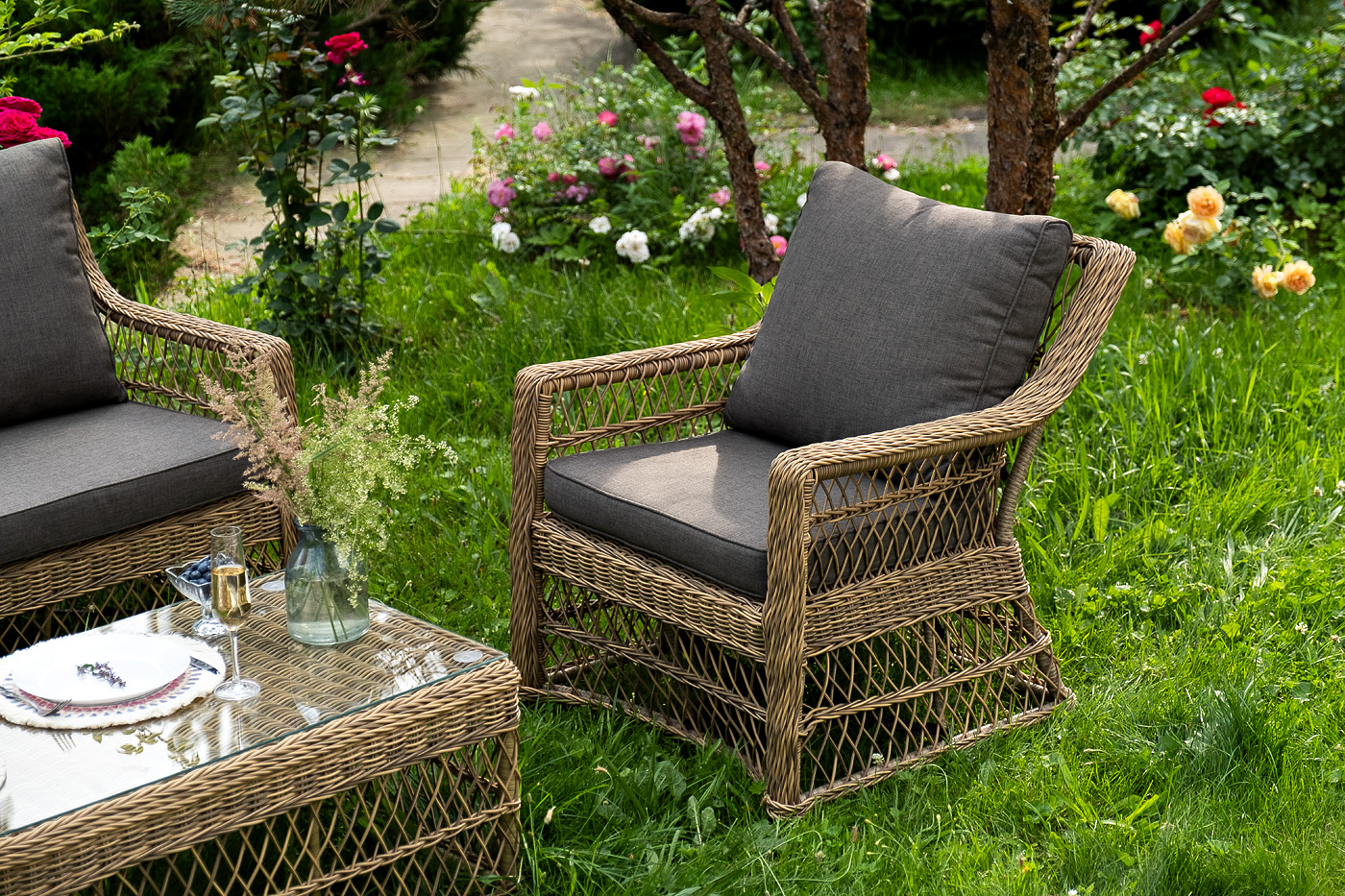 фото "гранд латте" лаунж-зона из искусственного ротанга, цвет соломенный