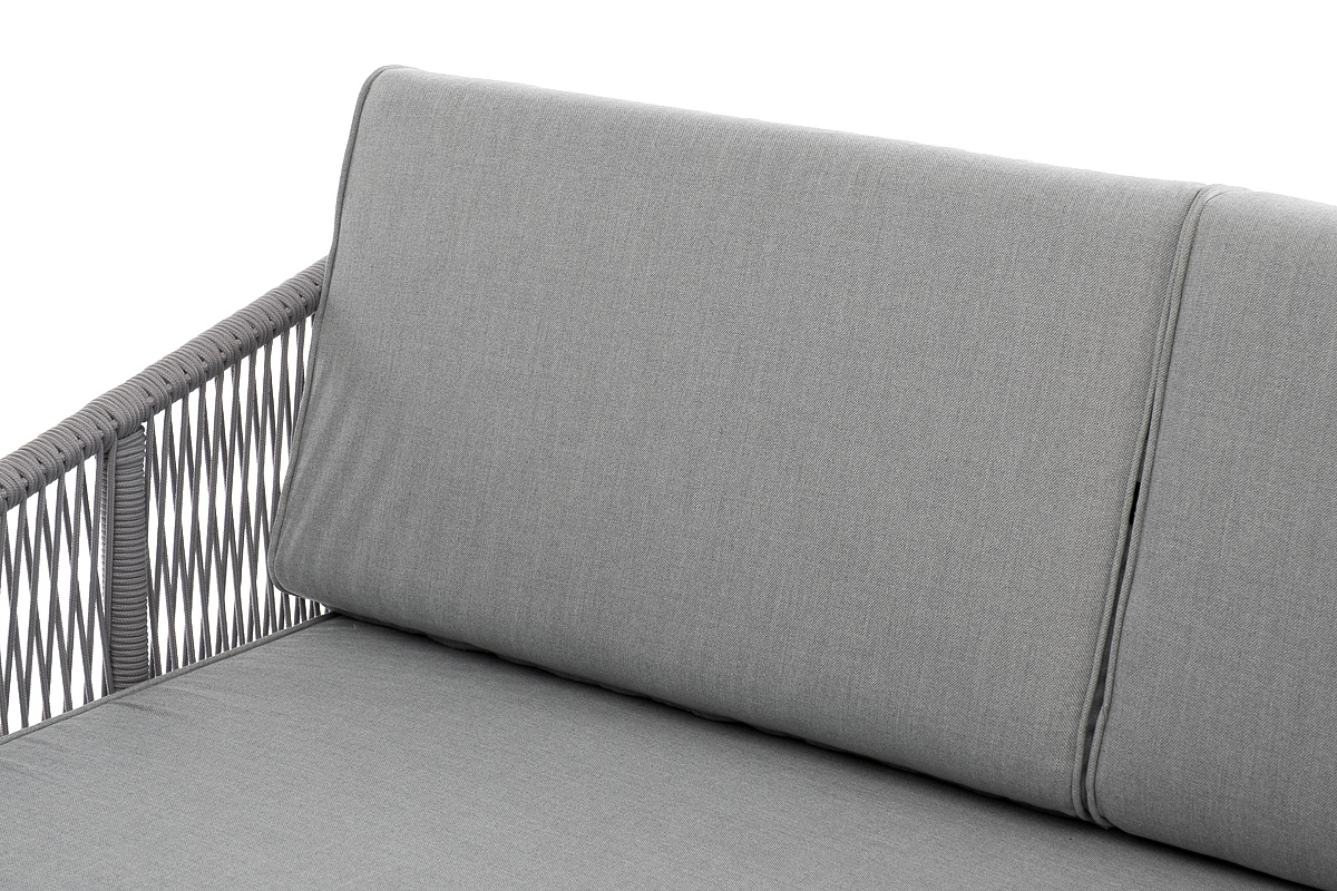 фото "канны" правый модуль плетеный из роупа, каркас алюминий белый шагрень, роуп светло-серый круглый, ткань светло-серая