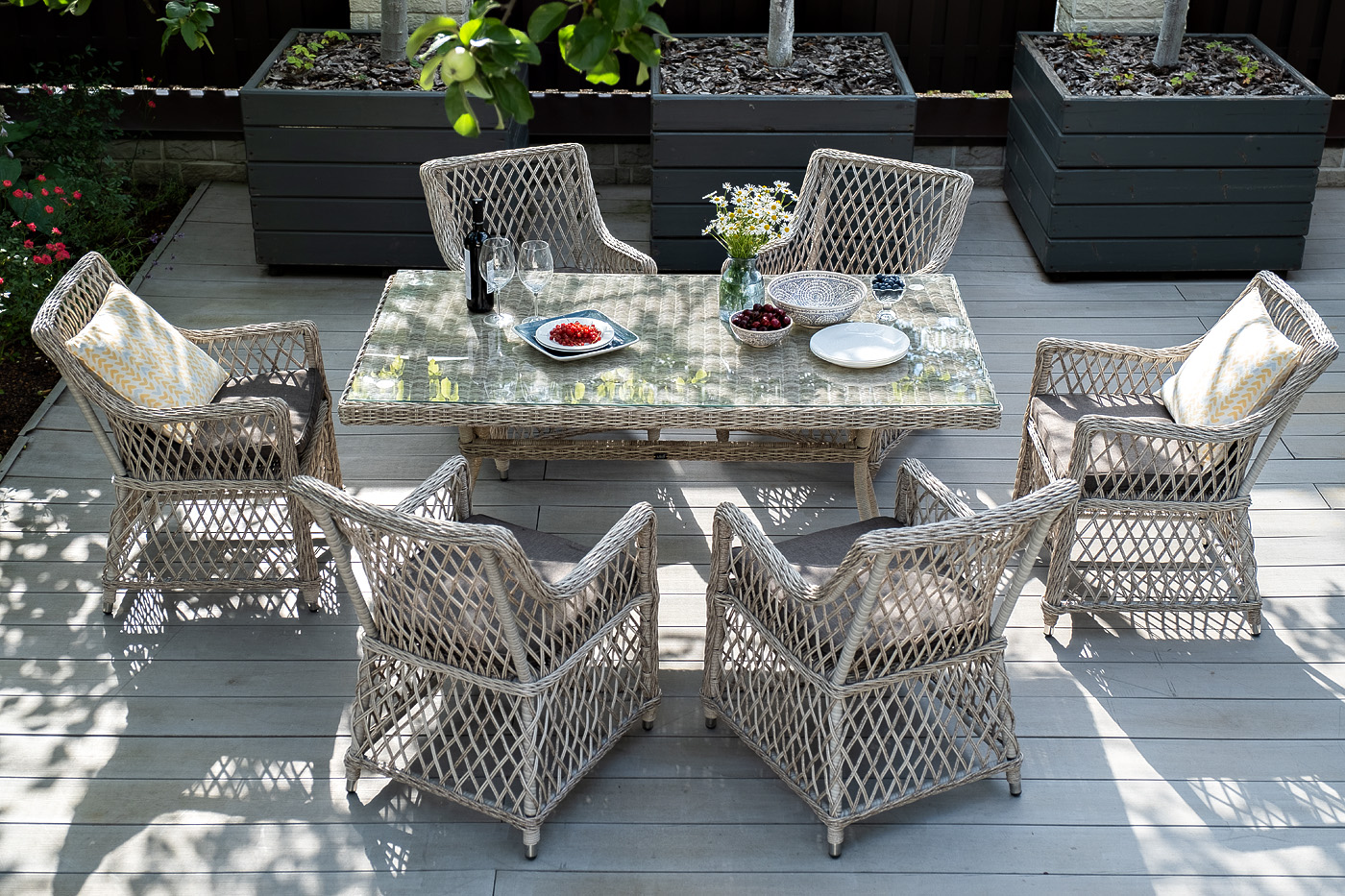 фото "латте" обеденная группа плетеная, цвет бежевый