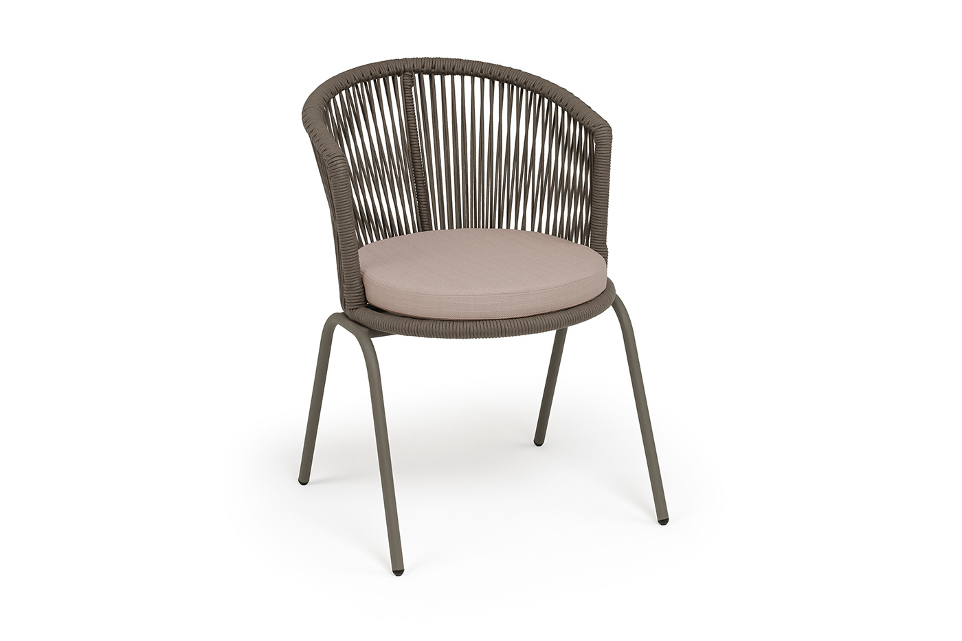 фото "люксембург" стул плетеный из роупа, каркас из стали бежево-серый (ral7006) муар, роуп коричневый круглый, ткань mossle бежевая