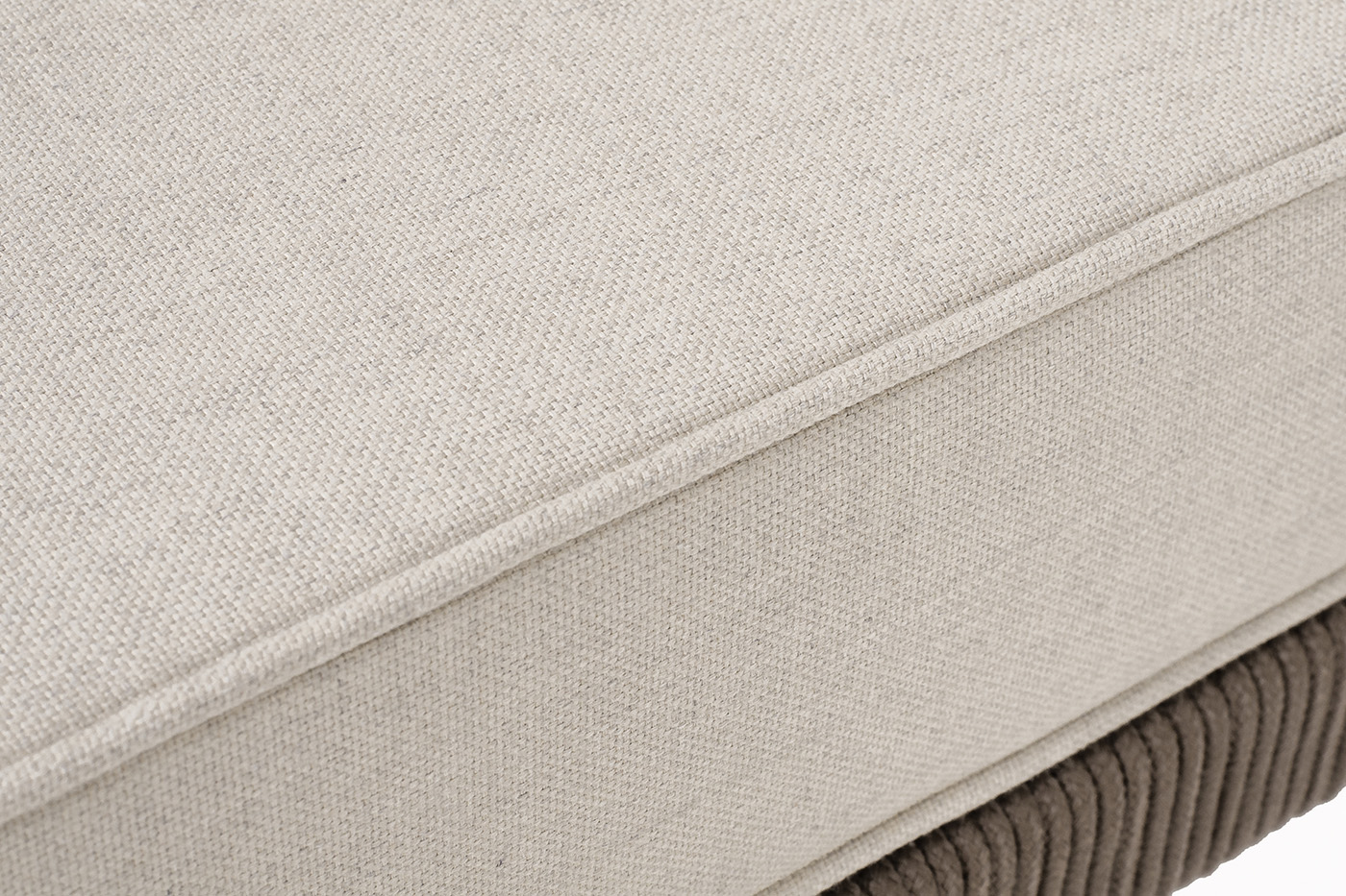 фото "канны" угловой модуль плетеный из роупа, каркас алюминий коричневый (ral8016) муар, роуп коричневый круглый, ткань бежевая 15052