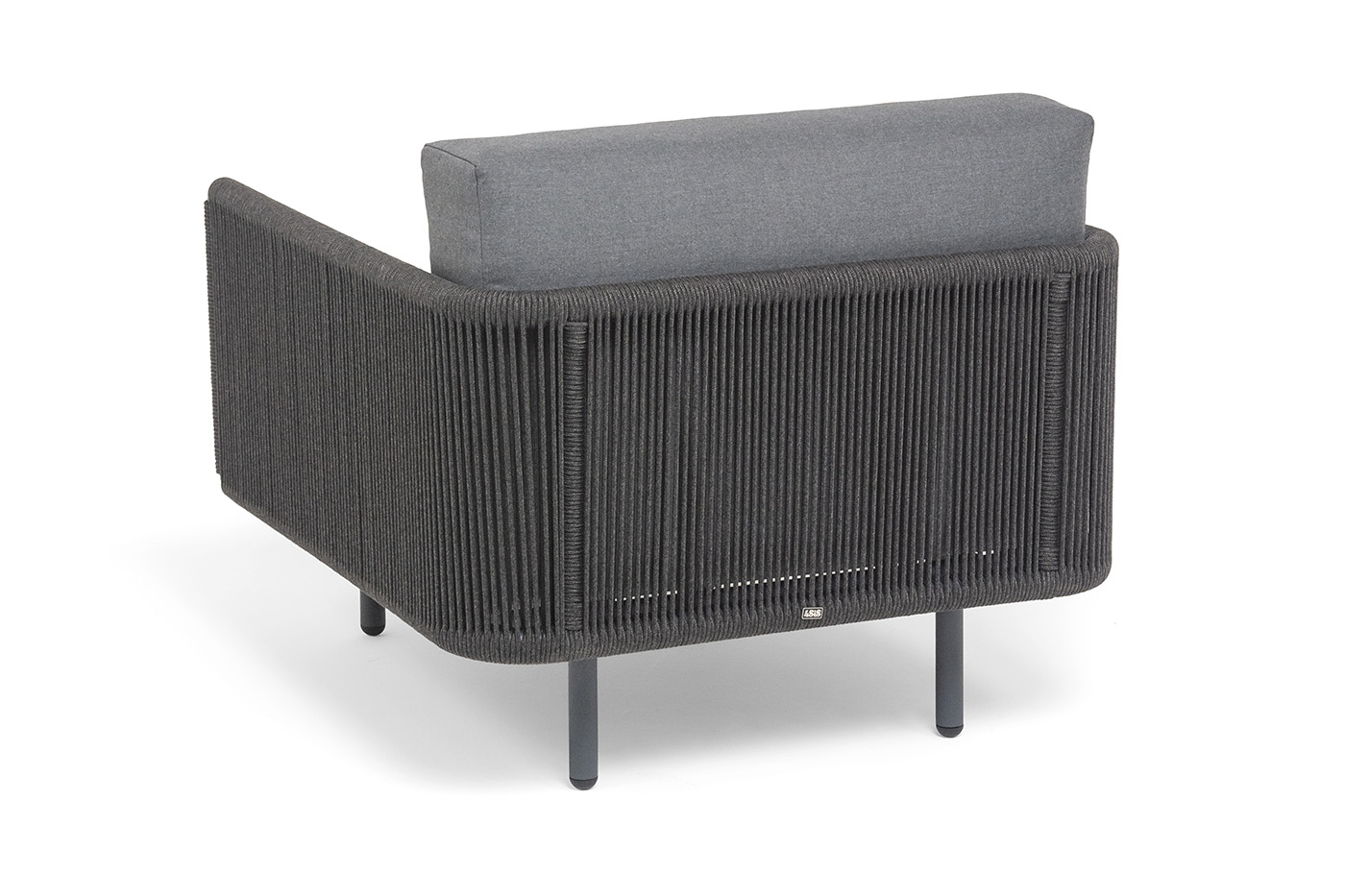 фото "джелло" кресло плетеное из роупа, каркас алюминий темно-серый (ral7024) муар, роуп темно-серый круглый, ткань темно-серая 027