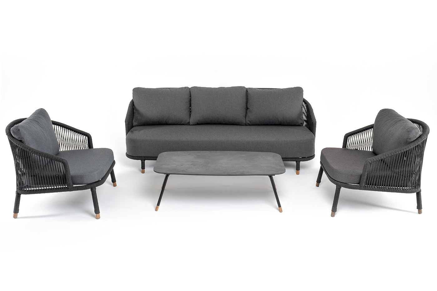 фото "верона" лаунж-зона 5-местная плетеная из роупа (веревки), каркас алюминиевый темно-серый, роуп темно-серый