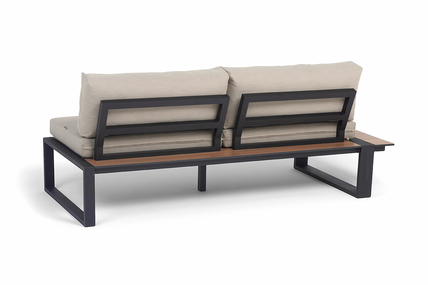 фото "тулон" правый модуль, каркас алюминий, hpl "дуб", черный муар, ткань бежевая 15052