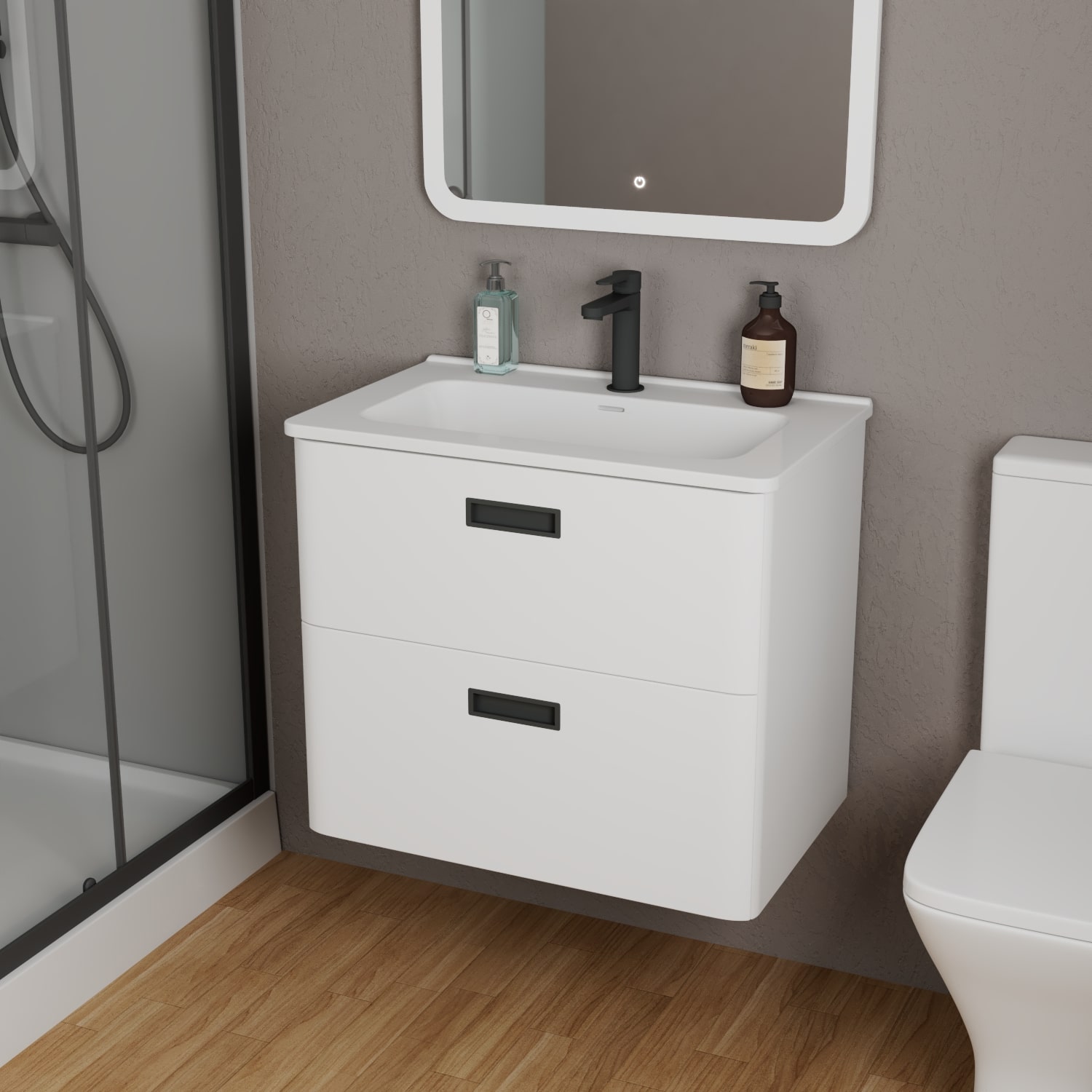 фото тумба 2 ящ. tuscany 70 с раковиной, белый матовый