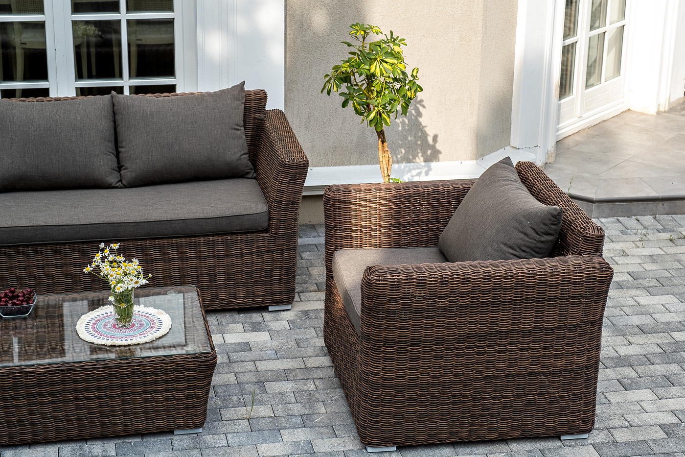 фото "капучино" лаунж-зона из искусственного ротанга, цвет коричневый