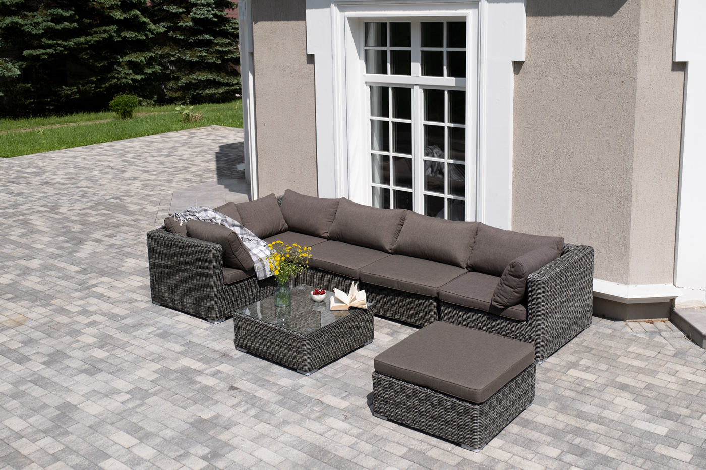 фото "лунго" трансформирующаяся лаунж-зона из искусственного ротанга, цвет графит