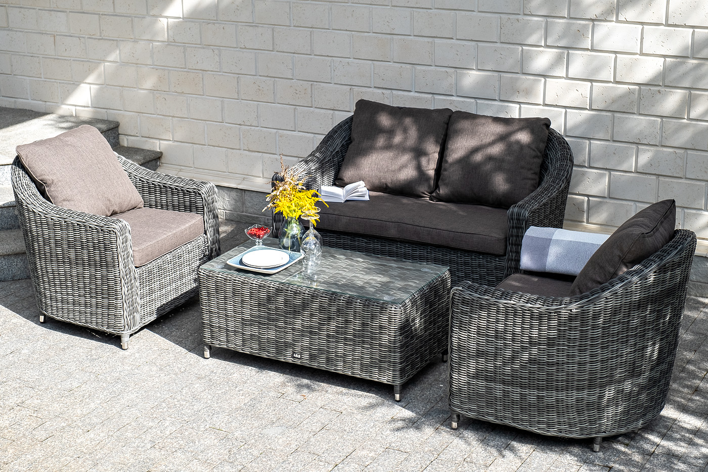 фото "кон панна" диван из искусственного ротанга двухместный, цвет графит