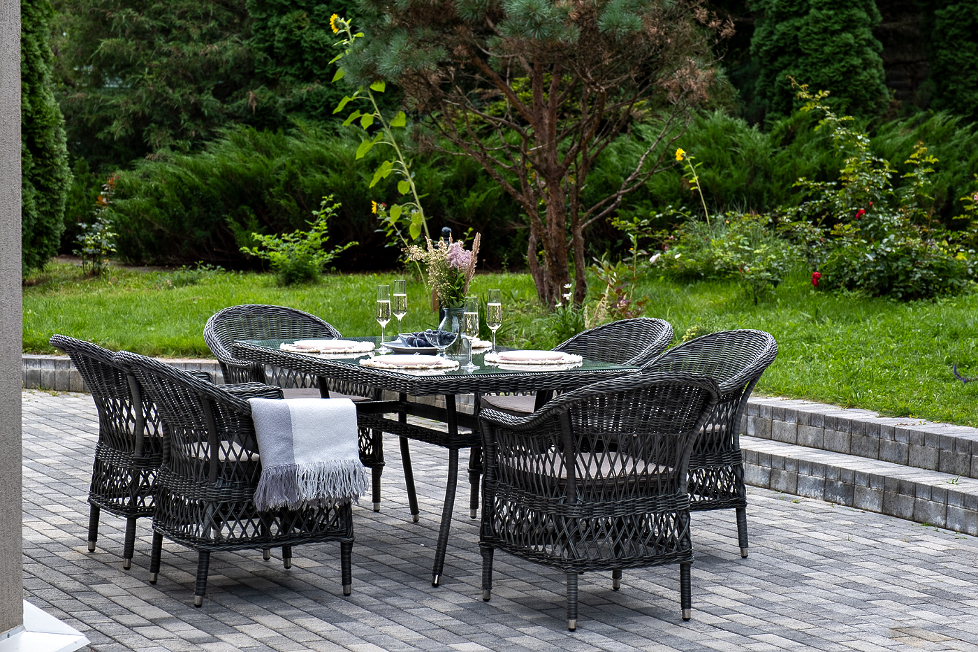 фото "амароне" обеденная группа из искусственного ротанга на 6 персон, цвет графит