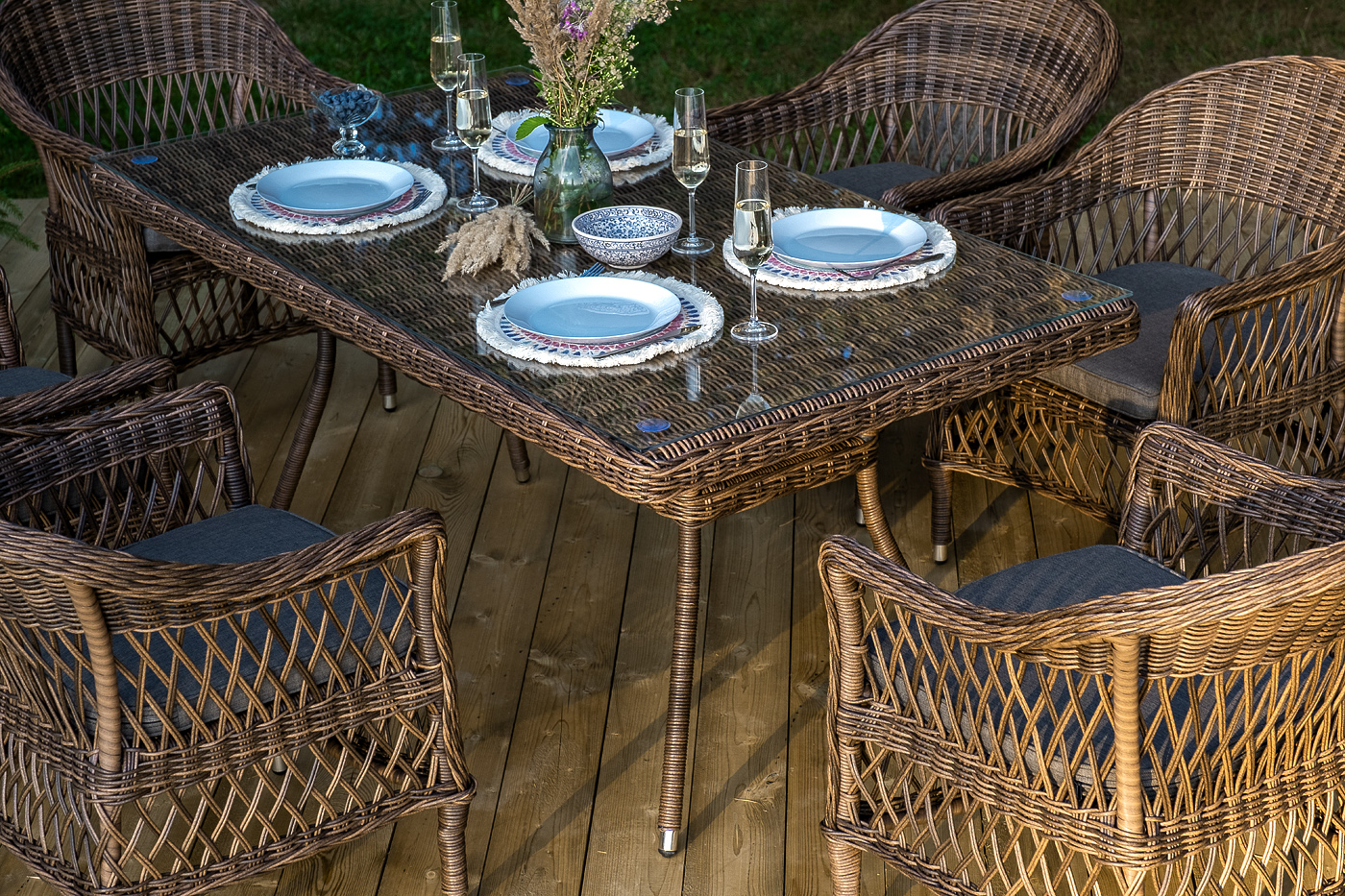 фото "амароне" обеденная группа из искусственного ротанга на 6 персон, цвет коричневый