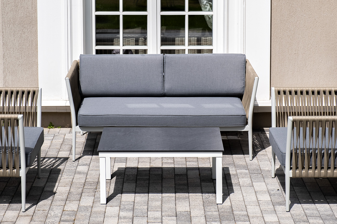 фото "касабланка" лаунж-зона плетеная из роупа 4-местная, цвет серый