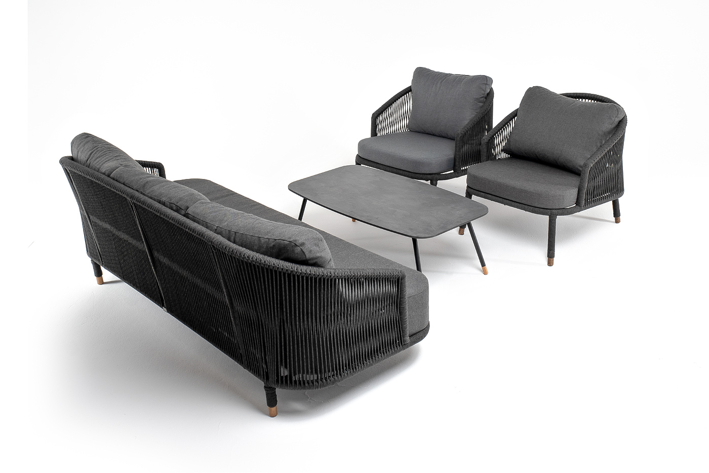 фото "верона" лаунж-зона 5-местная плетеная из роупа (веревки), каркас алюминиевый темно-серый, роуп темно-серый