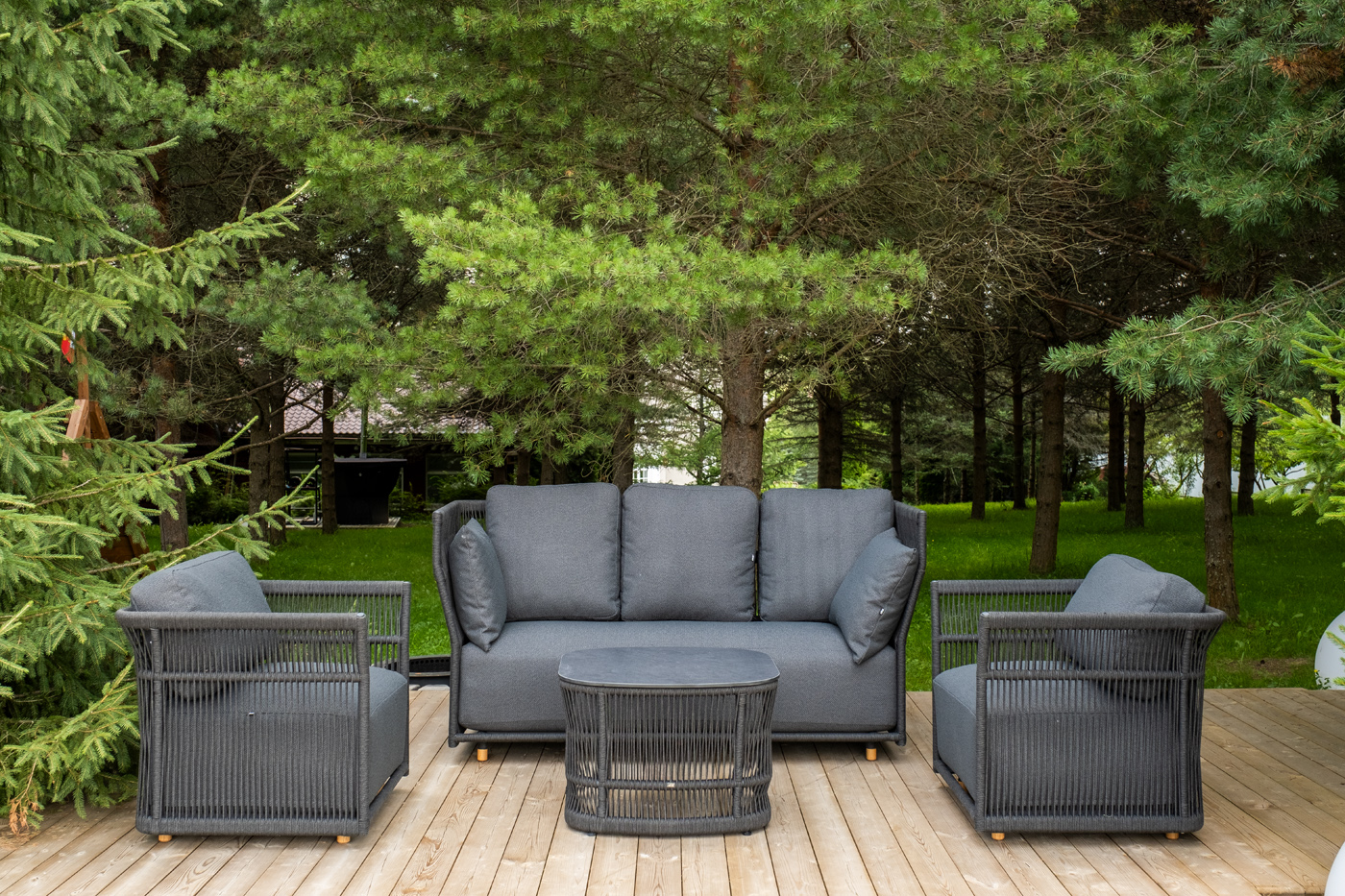 фото "лугано" лаунж-зона 5-местная плетеная из роупа (веревки), каркас алюминиевый темно-серый, роуп темно-серый