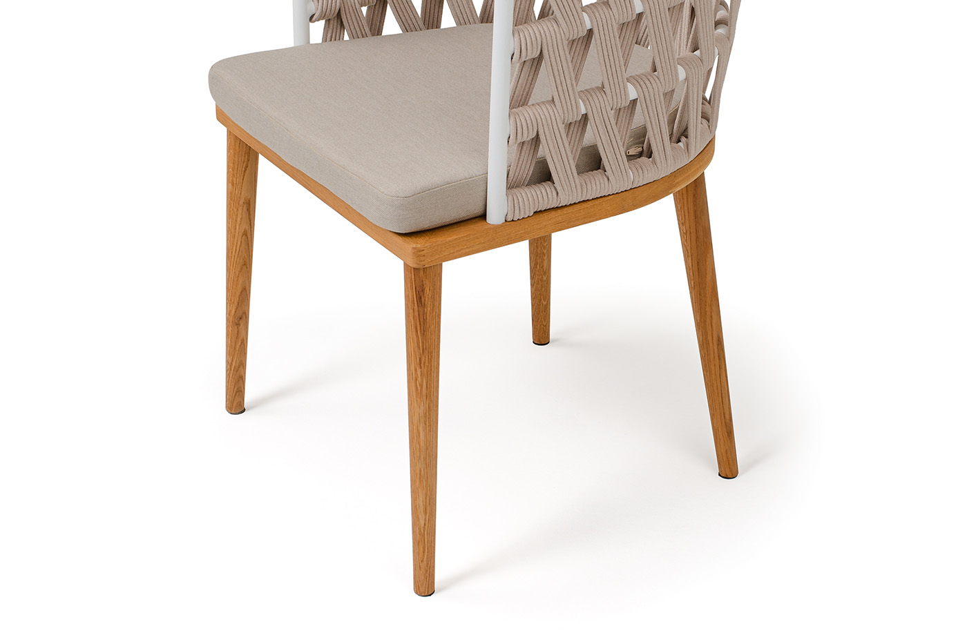 фото "диего" стул плетеный из роупа, основание дуб каркас из стали белый муар, роуп бежевый круглый, ткань бежевая 052