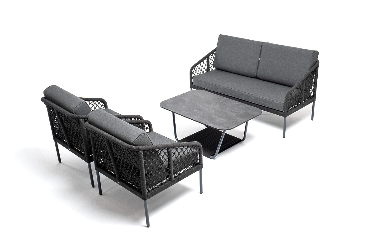 фото "канны" лаунж-зона 4-местная из роупа узелкового плетения, каркас алюминий, роуп темно-серый
