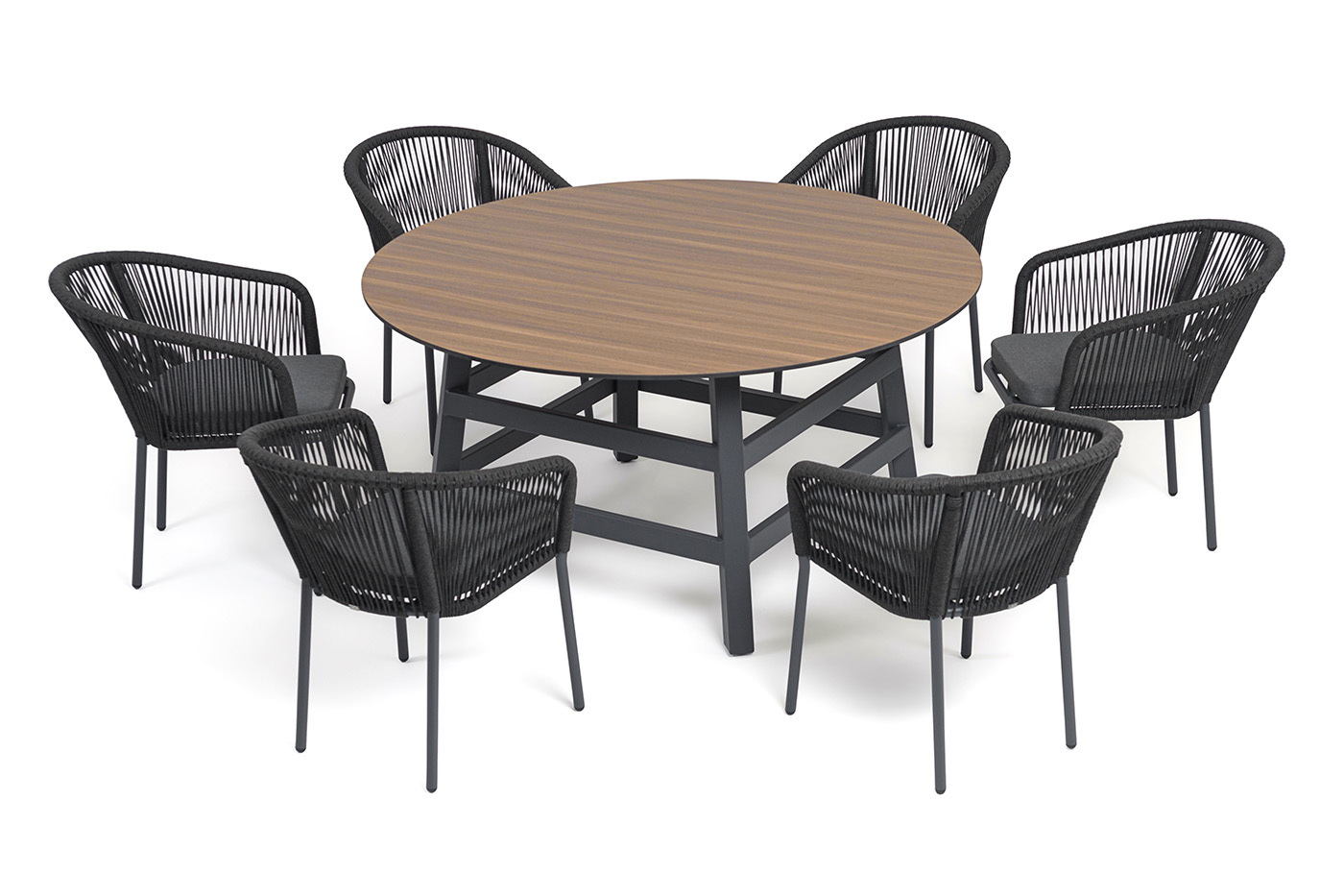 фото "рио" обеденная группа на 6 персон, стол hpl "дуб", цвет темно-серый