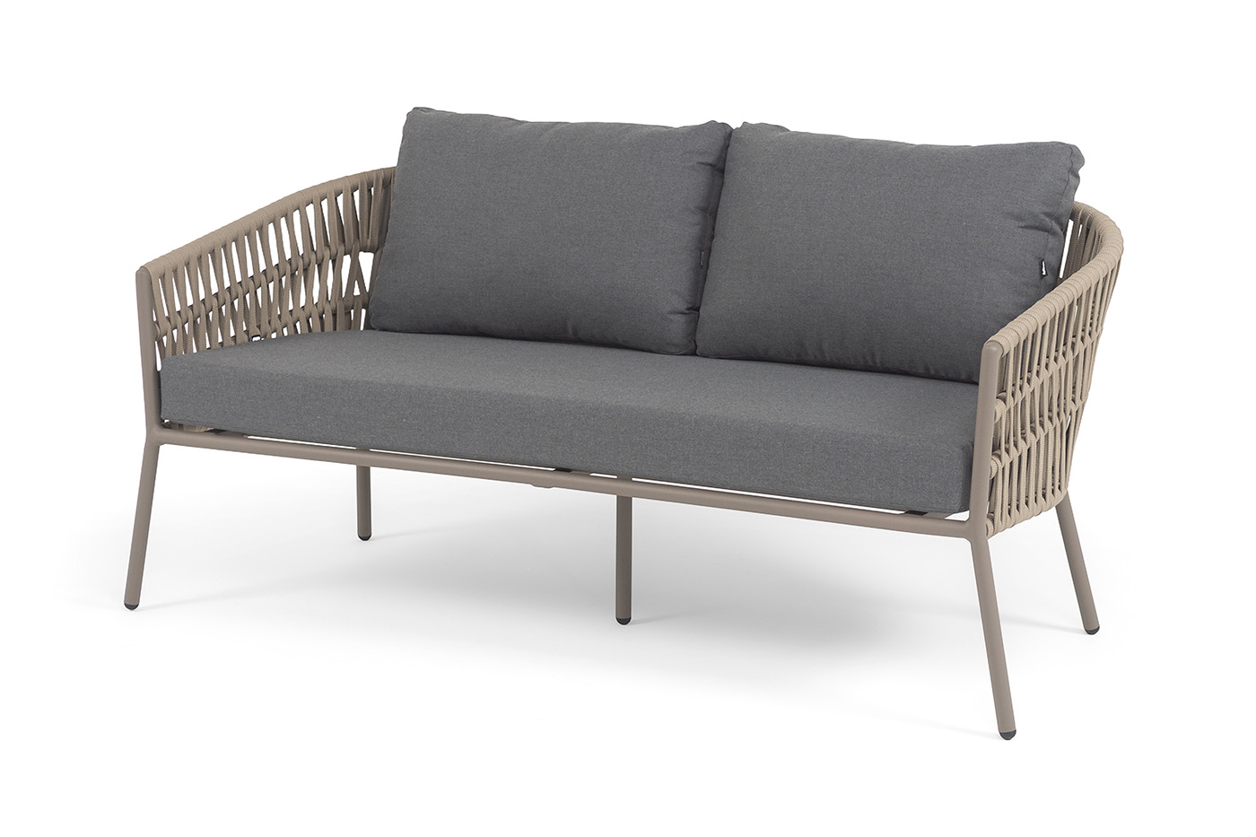 фото "комо" лаунж-зона 4-местная плетеная из роупа (веревки), каркас алюминиевый бежево-серый, роуп серо-коричневый