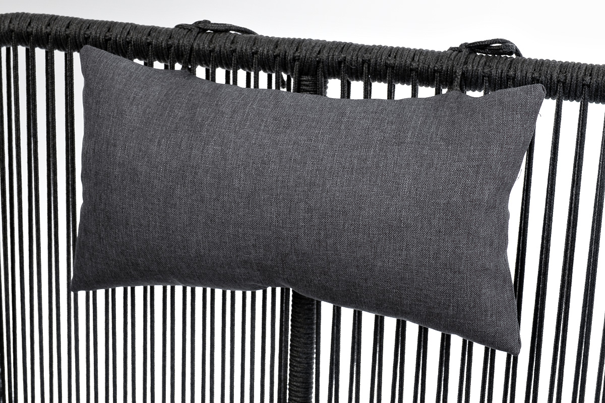 фото "мадрид" кресло плетеное из роупа, каркас алюминий темно-серый (ral7024) муар, роуп темно-серый круглый, ткань темно-серая 027