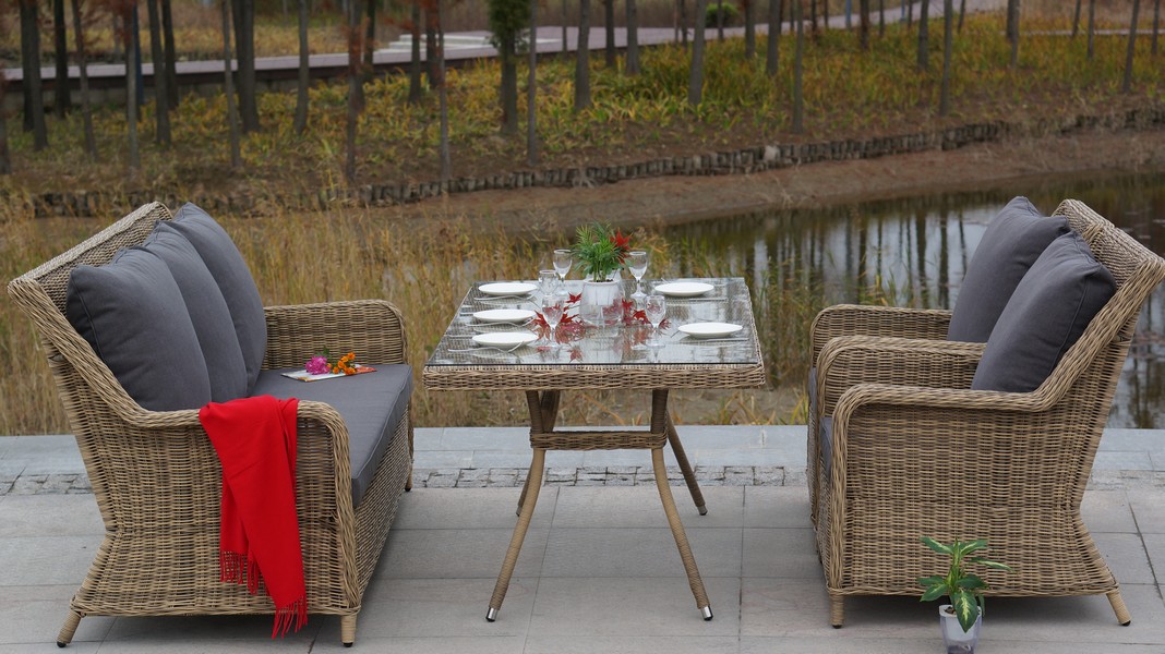 фото "гляссе" диван трехместный из искусственного ротанга, цвет соломенный