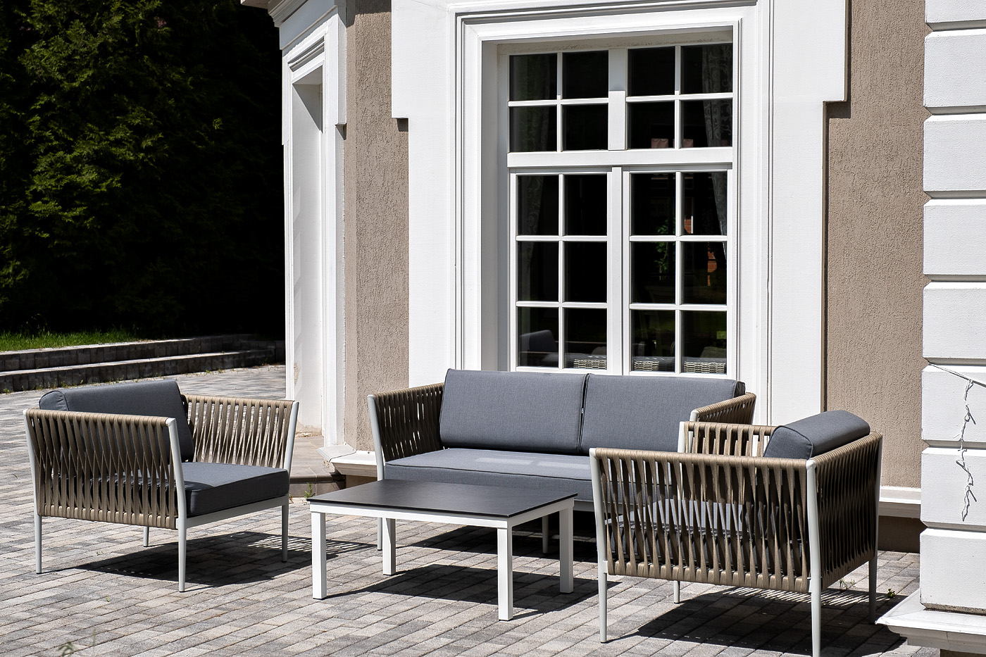 фото "касабланка" лаунж-зона плетеная из роупа 4-местная, цвет серый