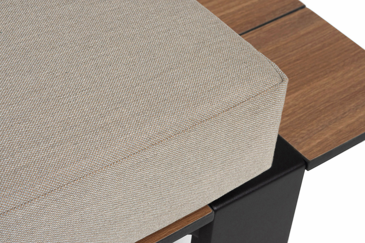 фото "тулон" левый модуль, каркас алюминий, hpl "дуб", черный муар, ткань бежевая 15052