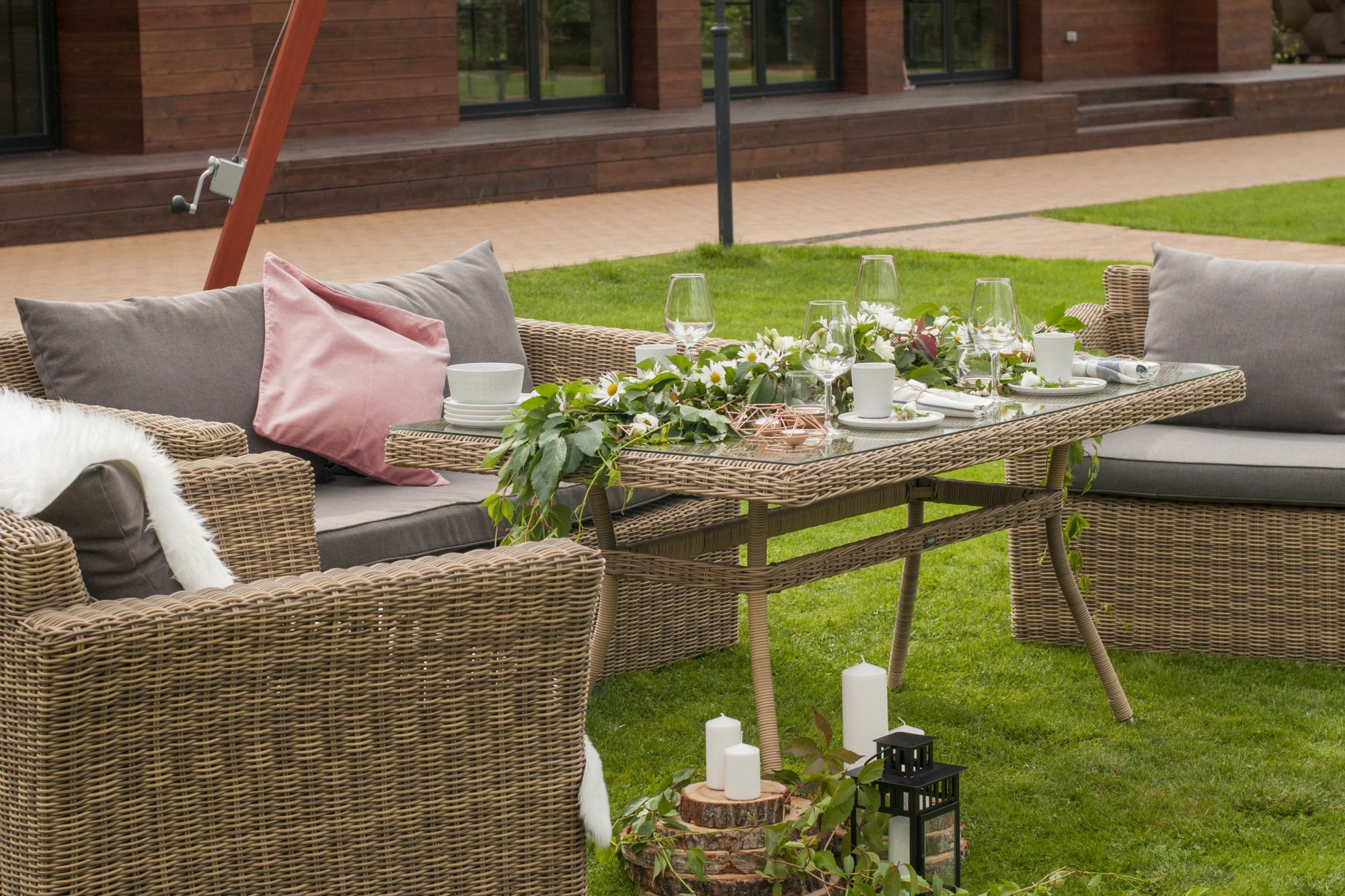 фото "аффогато" обеденная группа из искусственного ротанга, цвет соломенный