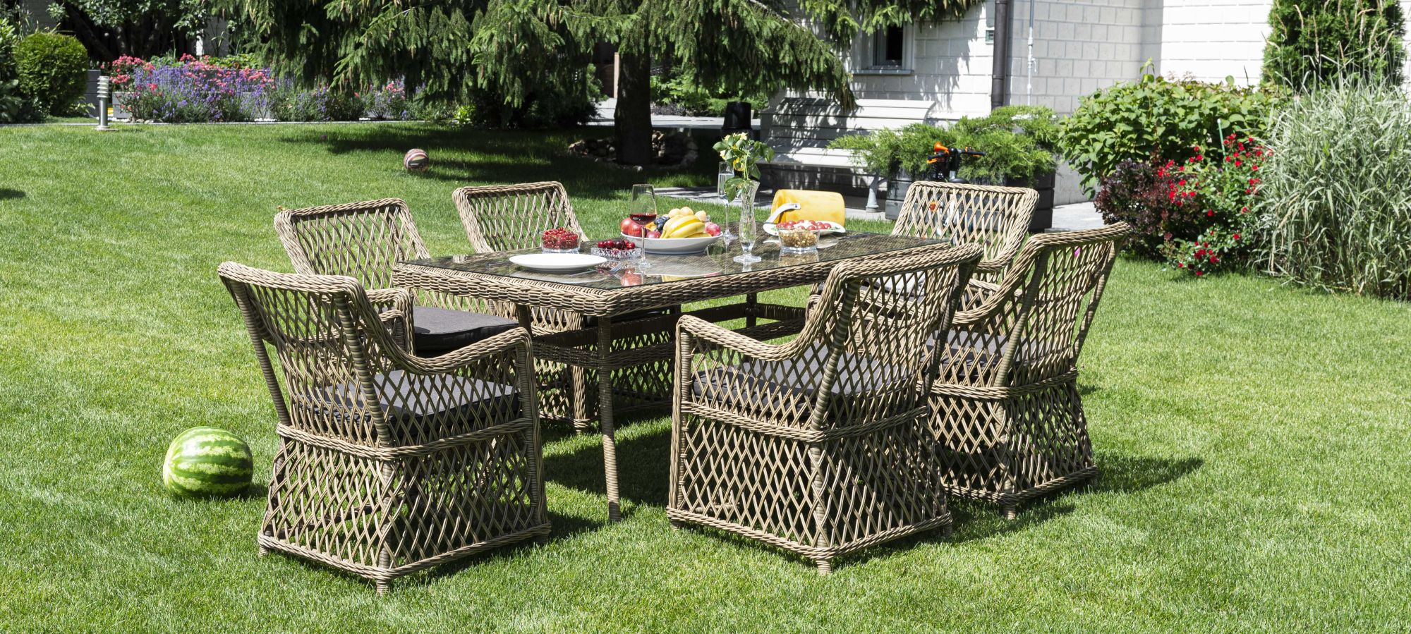 фото "латте" обеденная группа плетеная, цвет соломенный