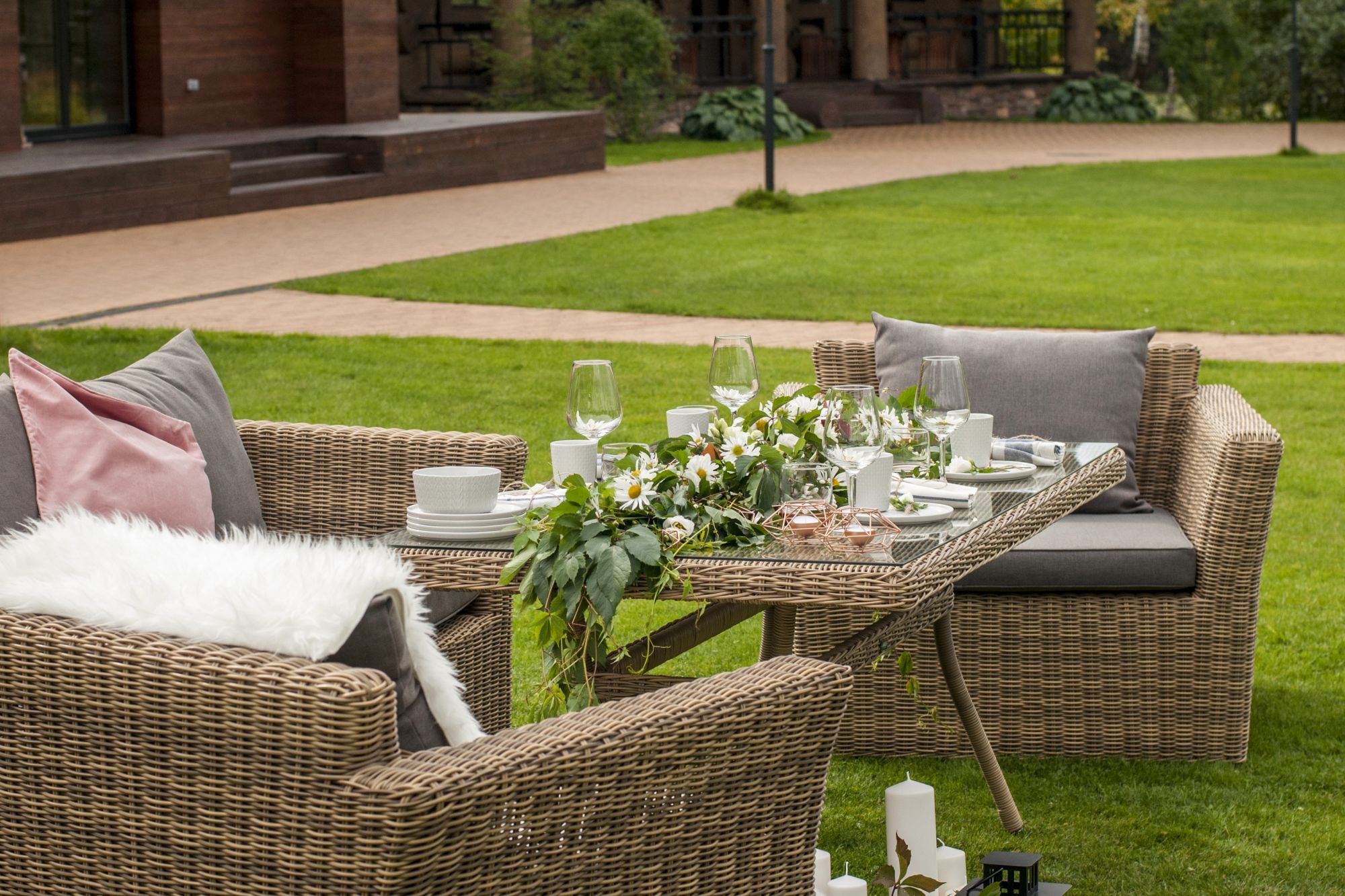 фото "аффогато" обеденная группа из искусственного ротанга, цвет соломенный