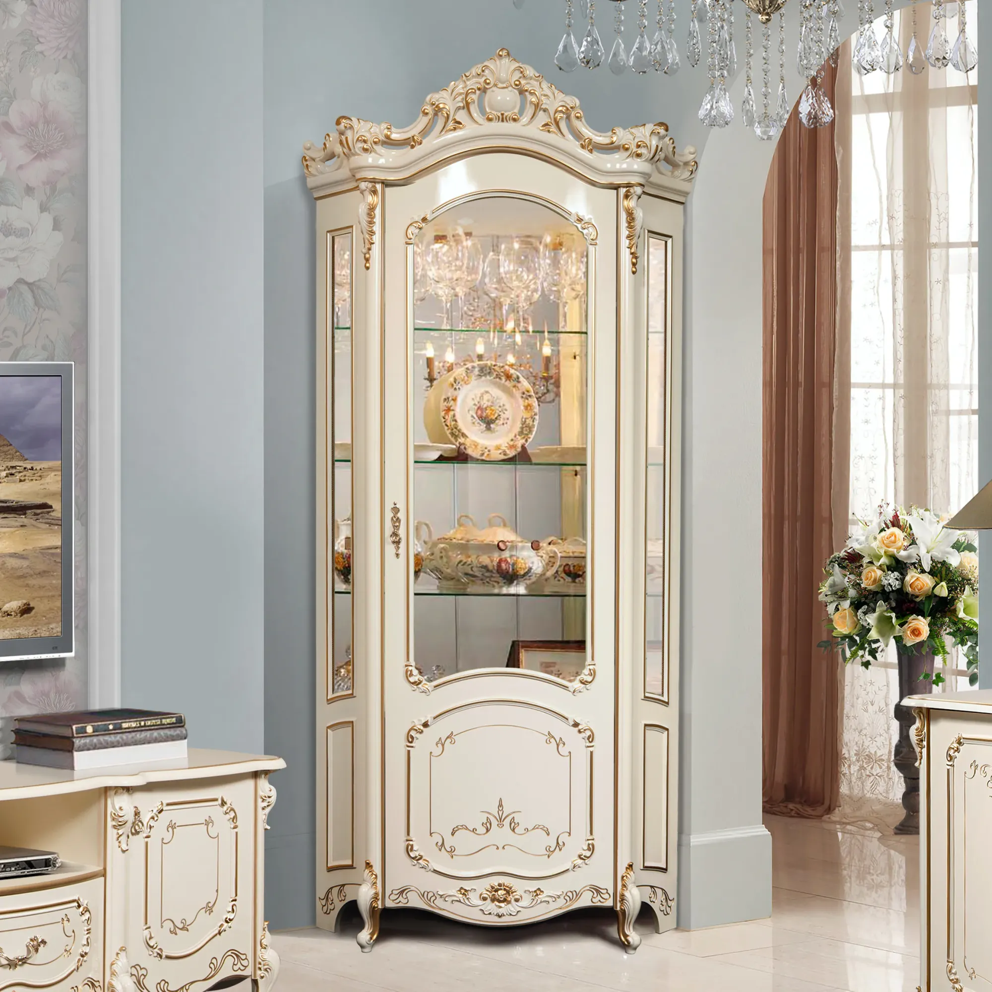 Шкаф с витриной угловой Элиза 