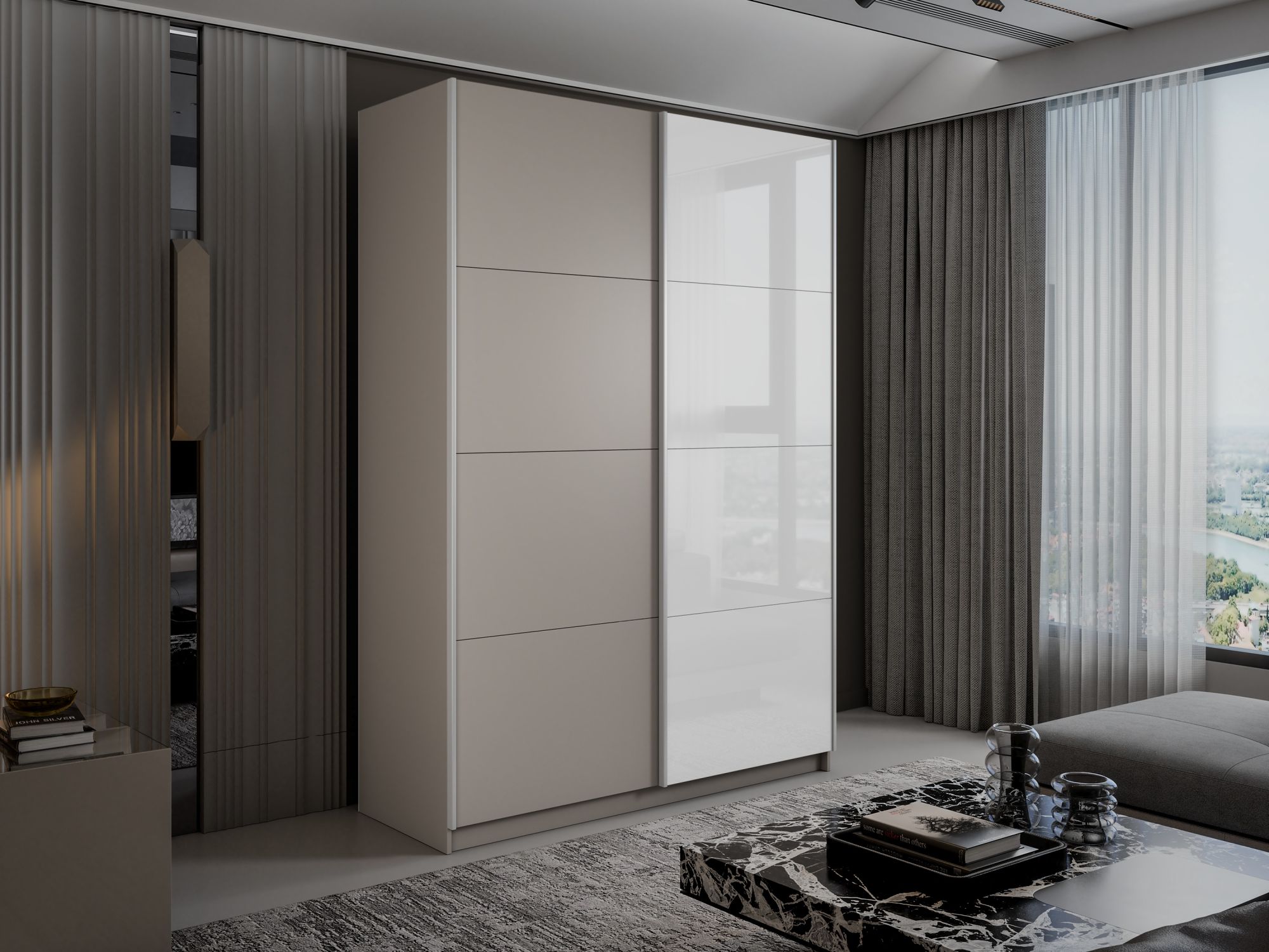 Шкаф-купе 2-х дв. 1600 ДСП/Белое стекло Прайм 